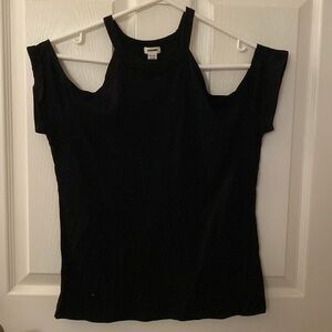 Black high neck cold shoulder shirt